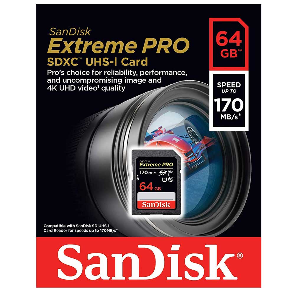 کارت حافظه SDHC سن دیسک 64 گیگابایت مدل Extreme Pro V30 کلاس 10 استاندارد UHS-I U3 سرعت 633X 95MBps